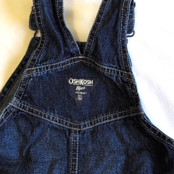 oshkosh b'gosh vestbak classic cotton denim dark wash shortalls 18 months baby - Picture 6 of 6
